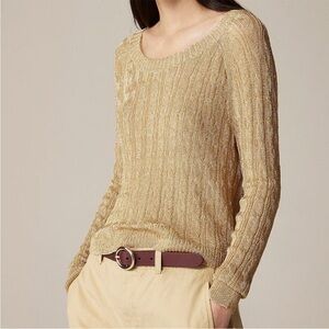 J Crew Collection S Cable-Knit Sweater 0871 Lurex Metallic Threads small gold